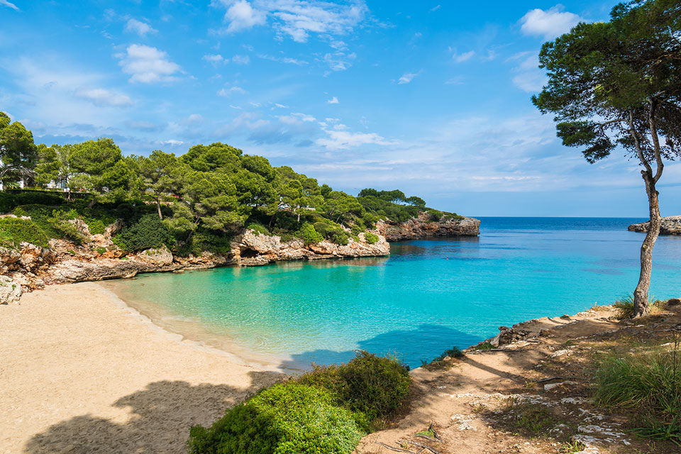 Calm waters and white sand beach in Mallorca